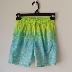 Cat & Jack Boys Neon Yellow & Aqua Swim Trunks Size L
